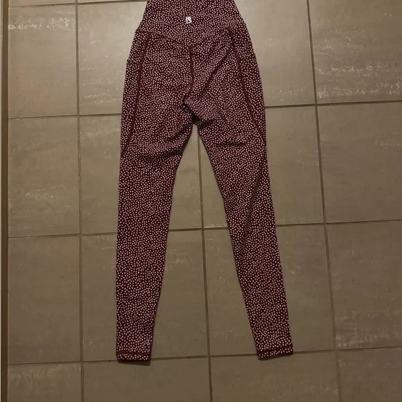 BuffBunny High-Waist Maroon & White Dot Leggings with Pockets - Picture 4 of 6